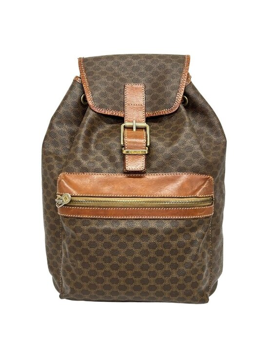 Celine Backpack Macadam Pattern Dark Brown Drawstring Leather main image 4